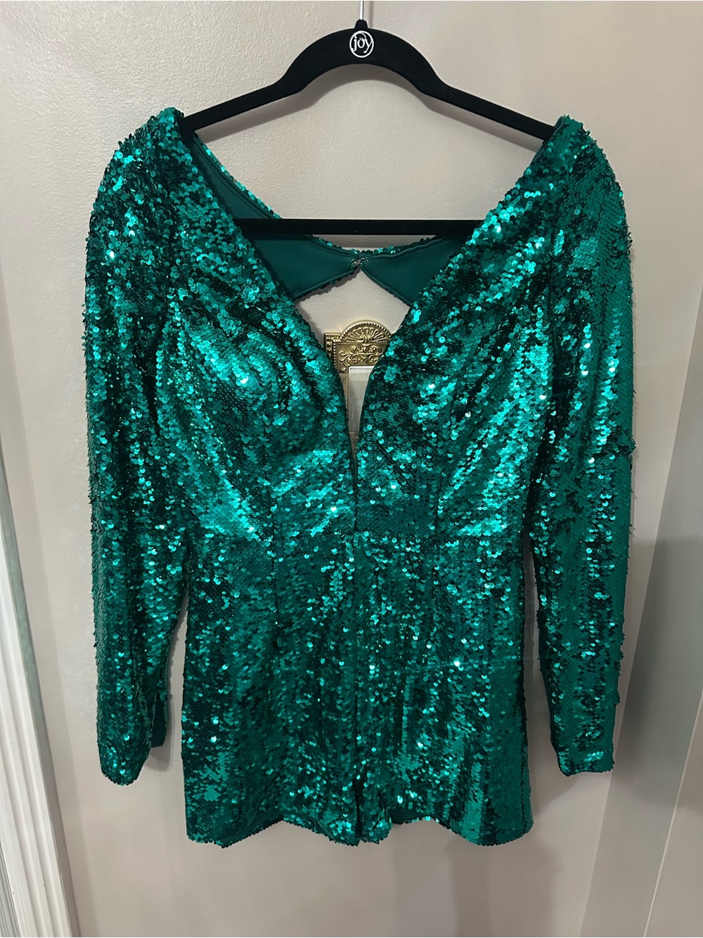 Sparkling Emerald Sequin V-Neck Dress